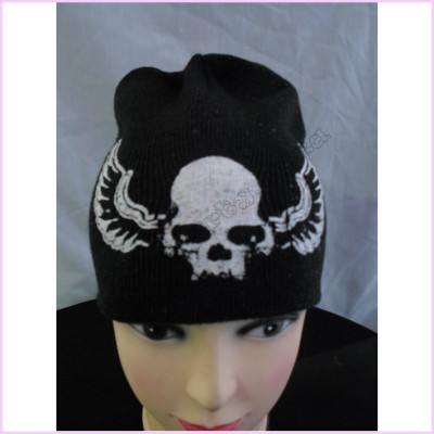 Beanie skull woollen blk full skull wing