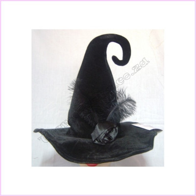 Witch hat black material rose feather