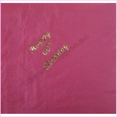 Serviettes Pkt 60th Pink   Gold print