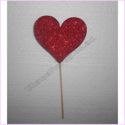 Heart R/Black Glitter Stick D/Sided 10cm