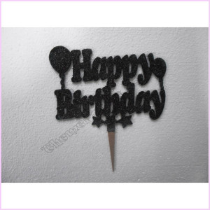 CakeTopper Glitter 14cm H/Birthday Black