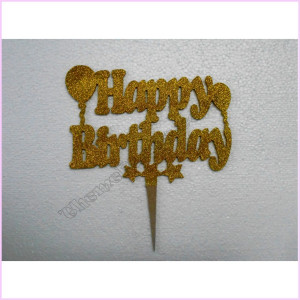 Cake Topper Glitter 14cm H/Birthday Gold Cake Topper Glitter 14cm H/Birthday Gold