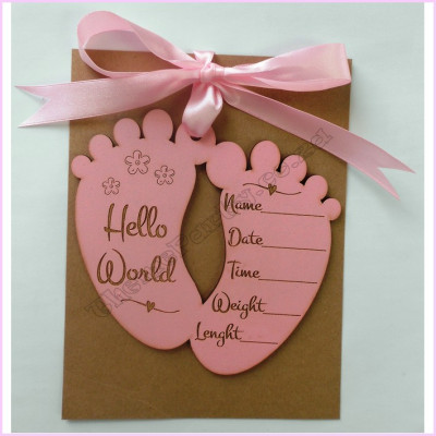 Baby Feet 14cm Hello World   Ribbon Pink