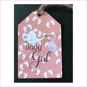 Gift Tag 7x10cm Stork Baby Girl Pink Gift Tag 7x10cm Stork Baby Girl Pink