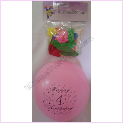 Balloon 25cm Pkt 15 Asst 4th Birthday