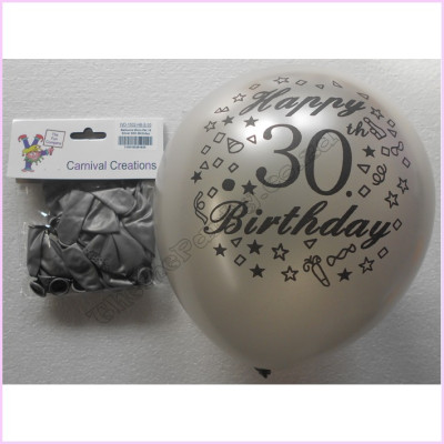 Balloons 25cm Pkt15 Silver 30th Birthday