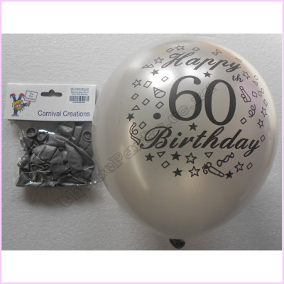 Balloons 25cm Pkt15 Silver 60th Birthday