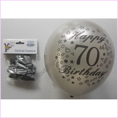 Balloons 25cm Pkt15 Silver 70th Birthday