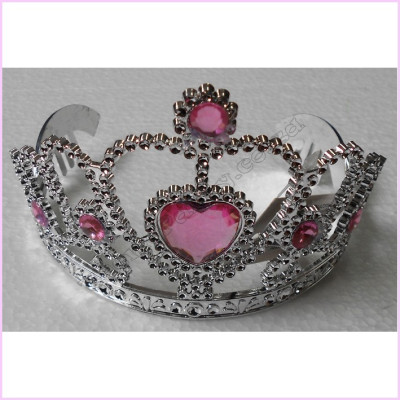 Tiara Plastic Silver   Heart Gem Pink