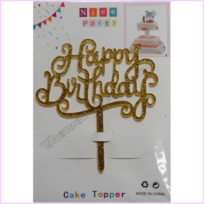 Cake Topper 14cm Gold Happy Birthday