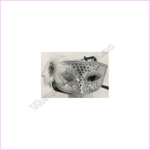 Venetian Mask Silver Sequin White Flower Venetian Mask Silver Sequin White Flower