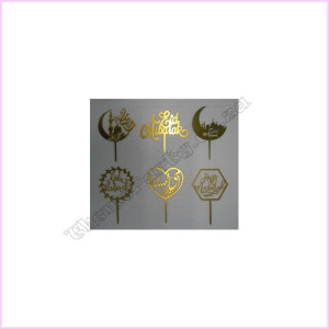 Cake Topper Gold Pkt 6 Asst EID MUBARAK