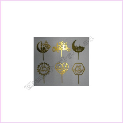 Cake Topper Gold Pkt 6 Asst EID MUBARAK